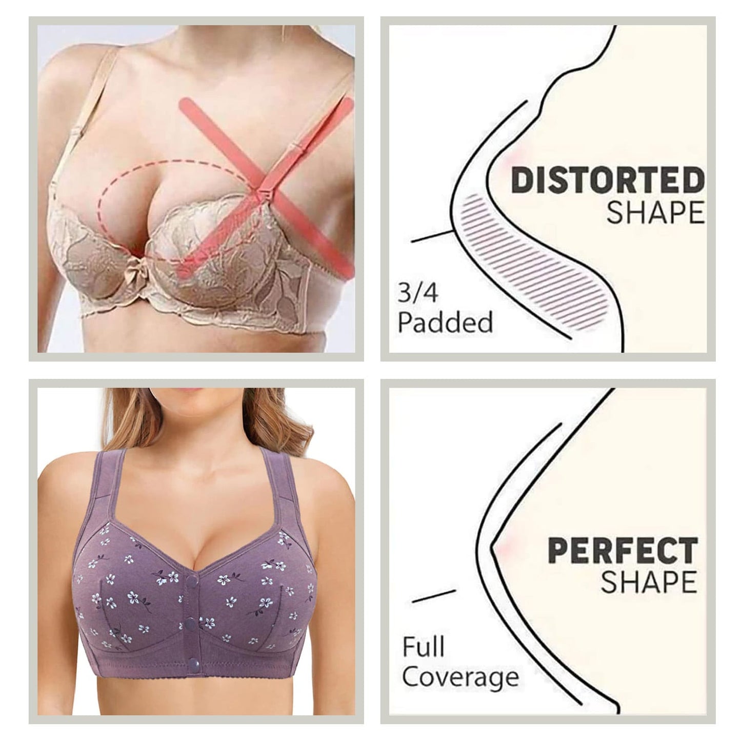 6 Premium Quality Front Button Seamless Cotton Comfort Bra – Pack of 6 (Everyday Wear)